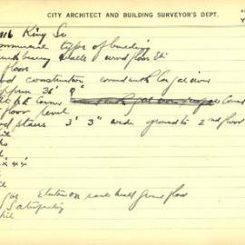 Building Survey Card - 116 King Street Commercial buidling, costumier, 1944