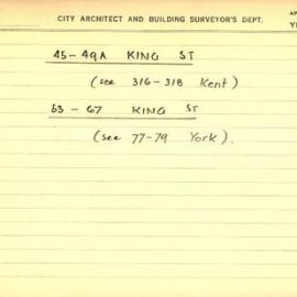 Building Survey Card. 45-49A King St see 316-318 Kent St & 53-67 King St see 77-79 York St