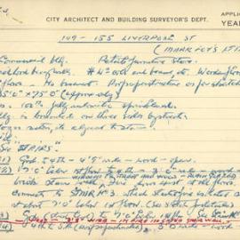 Building Survey Card - Retail store, Mark Foy's, 149-155 Liverpool Street Sydney, 1949