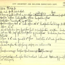 Building Survey Card. 132-134 Phillip St. Garage and part residential. Owned by adjoing 2GB 