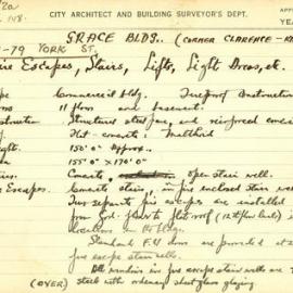 Building Survey Card - Grace Building, 77-79 York Street Sydney, 1938