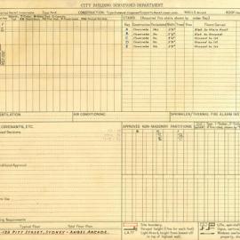 Building Survey Card - Angel Arcade, 119 - 123 Pitt Street Sydney, no date