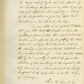 Letter - Request for Hyde Park Barracks as site for Town Hall, 1848 