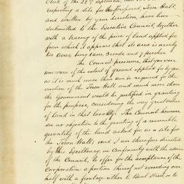 Letter - Negotiations regarding portion of land to grant for a Town Hall, 1848