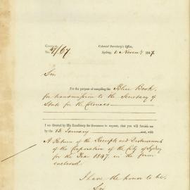 Letter from Colonial Secretary requesting a Return of Receipts and Disbursements of the Corporation 