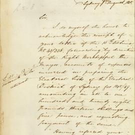 Letter from Colonial Secretary acknowledging receipt of Council's request for payment of the 