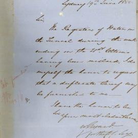 Letter - Colonial Secretary requests duplicate letter for Register of Water in Tunnel (Busby's Bore)