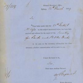 Letter from Colonial Secretary advising that the letter from City Council respecting the Formation 