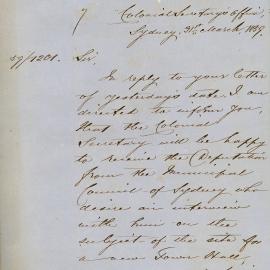 Letter from Colonial Secretary advising that the Deputation from Municipal Council of Sydney, on 