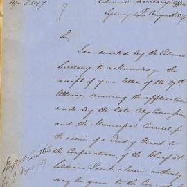 Letter from Colonial Secretary acknowledging receipt of the letter from City Council Renewing the 