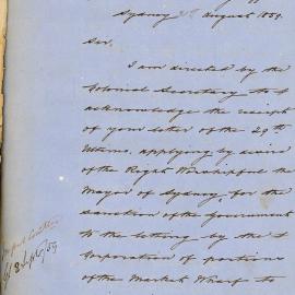Letter from Colonial Secretary acknowledging receipt of the Application from City Council for 