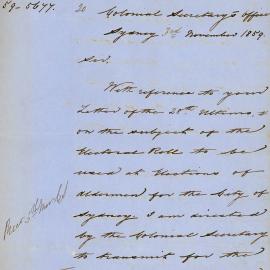 Letter from Colonial Secretary acknowledging receipt of the letter from  City Council on the 