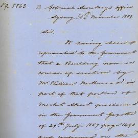 Letter from Colonial Secretary advising of a Representation to Government that a Building now in 