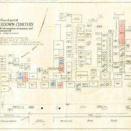 Plan - Area C8 designed for reception of remains and monuments, Camperdown Cemetery, 1954