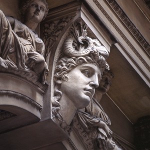 Carved sandstone goddess on the General Post Office building, Martin Place Sydney, 2001 by  Gary Deirmendjian (A-00050267)