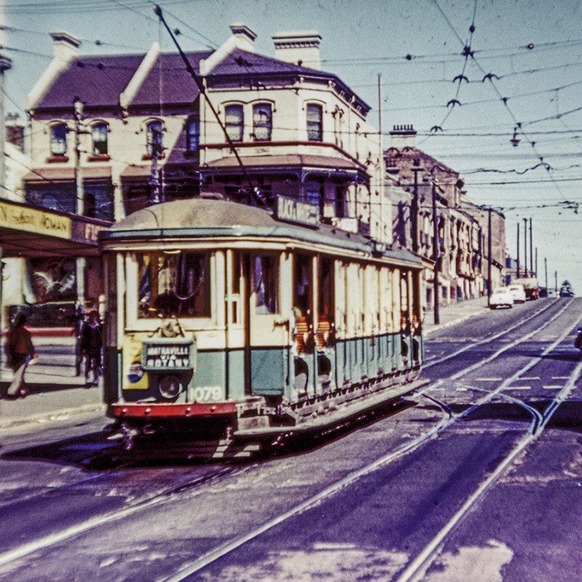 Tram in Chalmers Street Redfern, 1953 (A-00057666)