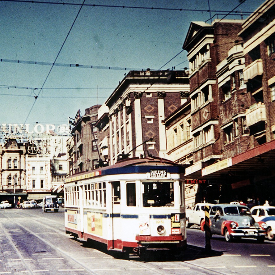 Tram in William Street Darlinghurst, 1954 (A-00058070)