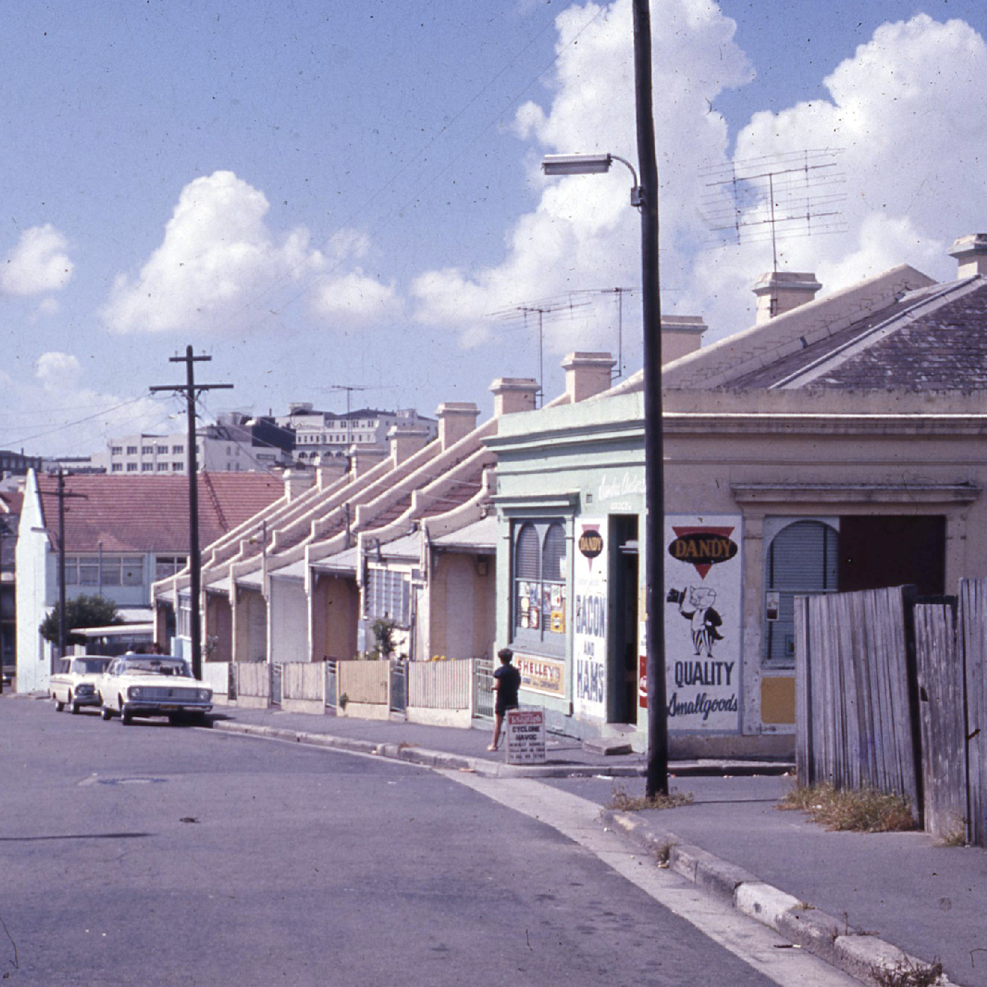 Houses and corner store in Phillip Street Glebe, 1970 by Albert Renshaw (A-00032930)