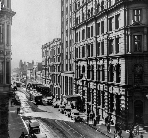 Pitt Street viewed north from Bridge Street, 1928 (A-00015261)