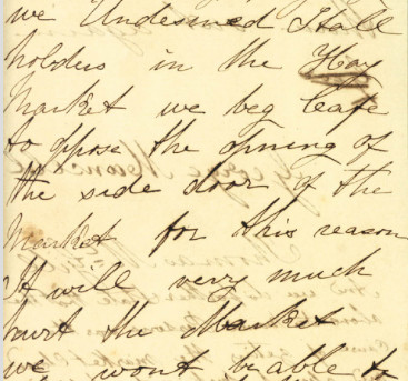Petition - Stallholders oppose the opening of the side door of the market during winter, 1862 (A-00292047)