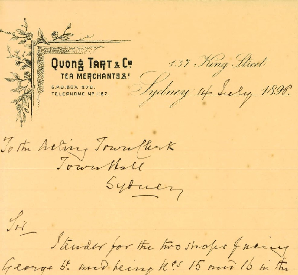 Tender received by Quong Tart & Co Tea Merchants, 1898 (A-00505628)