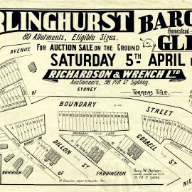 Auction Notice - Barcom Glen Homestead Darlinghurst, 1913