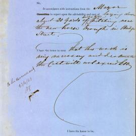 Memorandum - Recommendation about horse trough in Bridge Street Sydney,1863