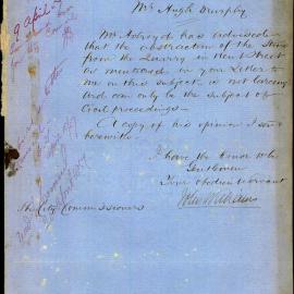 Letter - Case against Hugh Murphy for stealing quarry stone, Kent Street Millers Point, 1857