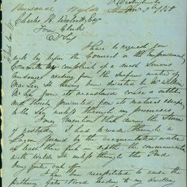Letter - Complaint that water course was blocked causing flooding, Darlinghurst, 1858