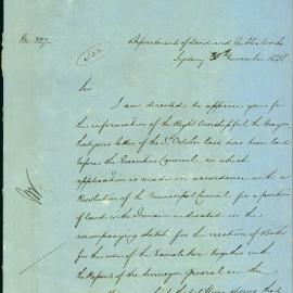 Letter - Council given permission for a female public baths in the Domain, 1858