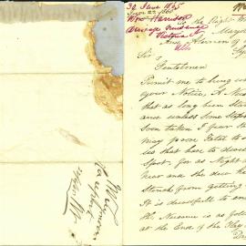Letter - Complaint about creating stagnant water, Ultimo, 1865