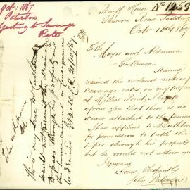 Letter - Complaint about sewerage rates on property, Millers Point, 1867
