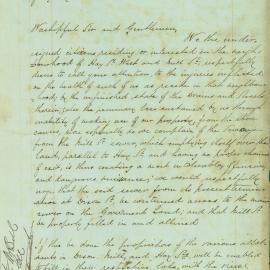 Petition - Complaint about low of Mill Street sewer over Government land, 1868