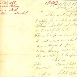 Letter - Request for a stall in the Belmore Markets on Brickfield Hill, 1868