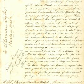 Petition - request for removal of the cattle and pig markets near Market Wharf, 1878