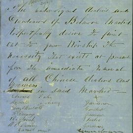 Petition - Removal of Chinese from Belmore Markets, 1881