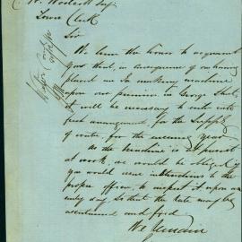 Letter - Request inspection for water supply, ice making machine, George Street, 1860