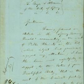 Letter - Suggest merchants subscription for building public urinals, 1864