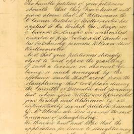 Petition - Strong objection to slaughter licence given to D O'Connor, William Street Woolloomooloo, 1882