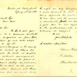 Letter - request to stop dairymen keeping cows in Green Park Darlinghurst, 1884