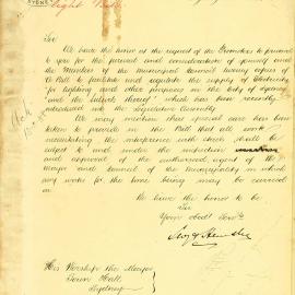 Letter - Forwarding of a bill to facilitate and regulate the supply of electricity to the City of Sydney, 1888