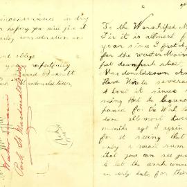 Letter - Complaint regarding connection of water main to Park Street Macdonaldtown, 1888 