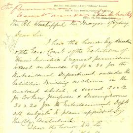 Letter - Request to erect structures for Exhibition of Women's Industries and Centenary Fair, 1888