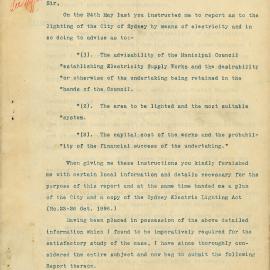 Letter - Report about the lighting of the City of Sydney by electricity, 1897