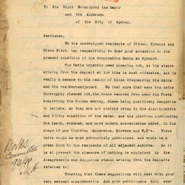 Petition - Complaint from residents of Ultimo, Pyrmont and Glebe Point about Pyrmont Baths, 1899