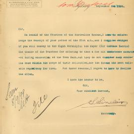 Letter - Australian Museum declines offer of tombstones found during construction of Town Hall, 1899