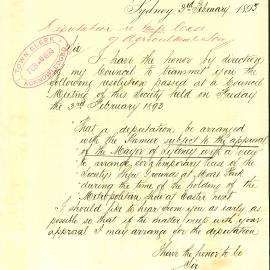 Letter - Lease of Agricultural Society's showgrounds for Metropolitan Show at Easter, 1893