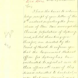Letter - Beri Beri in the Chinese community, Sydney, 1894