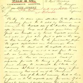 Letter - Complaint regarding fruit selling by Chinese at Market, 1894