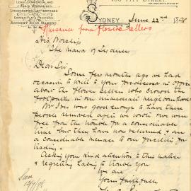 Letter - Complaint about flower sellers, Sydney, 1898
